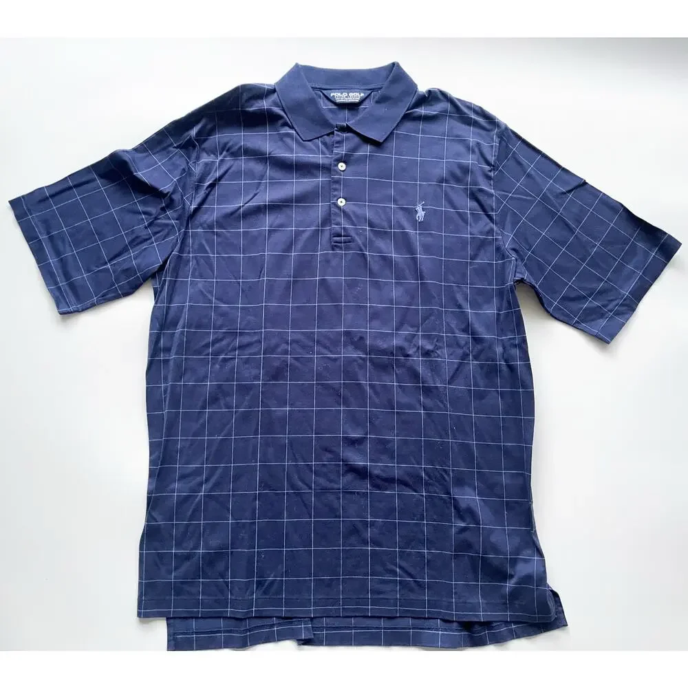 Men's Ralph Lauren Polo Golf Navy Window Pane Polo Shirt Size Large